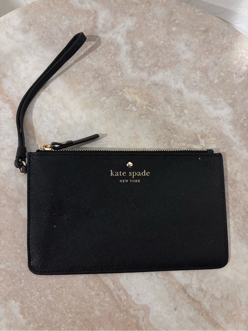 kate spade Black Zip Wristlet with Gold Logo